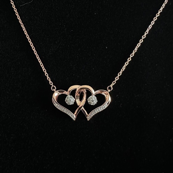 1/10ctw 14k Rose Gold over Silver Heart necklace by Diamond Blossom - Picture 4 of 7